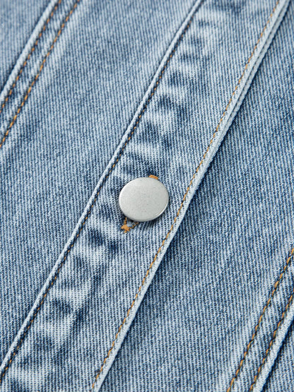 Scallop Trim Collar Patched Pocket Button Up Denim Jacket