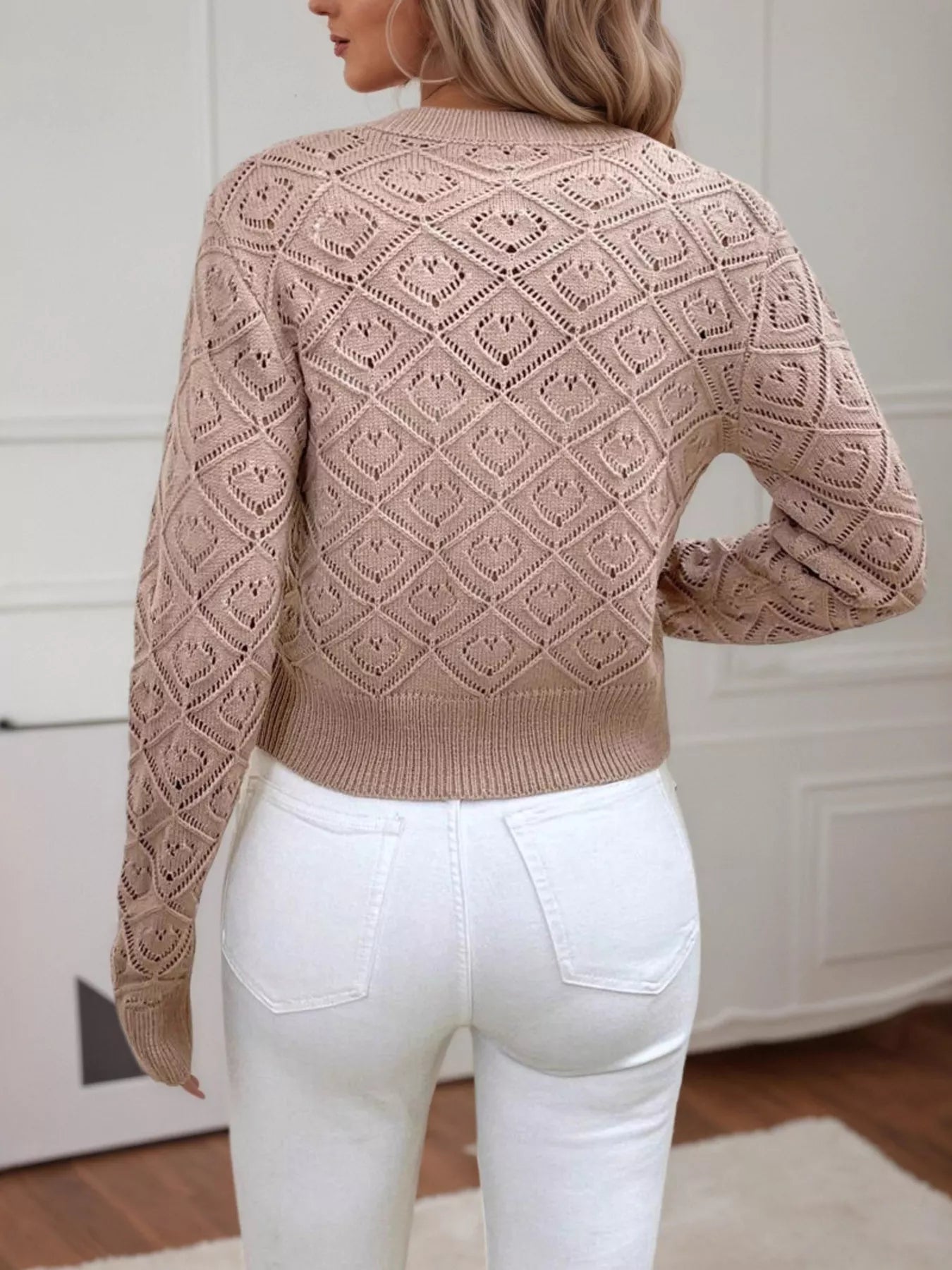 Openwork Button Up Long Sleeve Cardigan