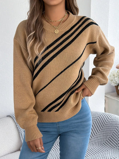 Striped Pattern Casual Round Neck Sweater