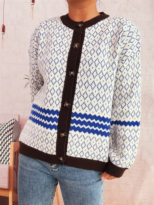 Geometric Pattern Button Up Cardigan