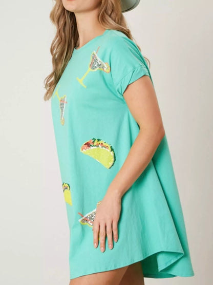Sequin Short Sleeve Summer Tee Dress