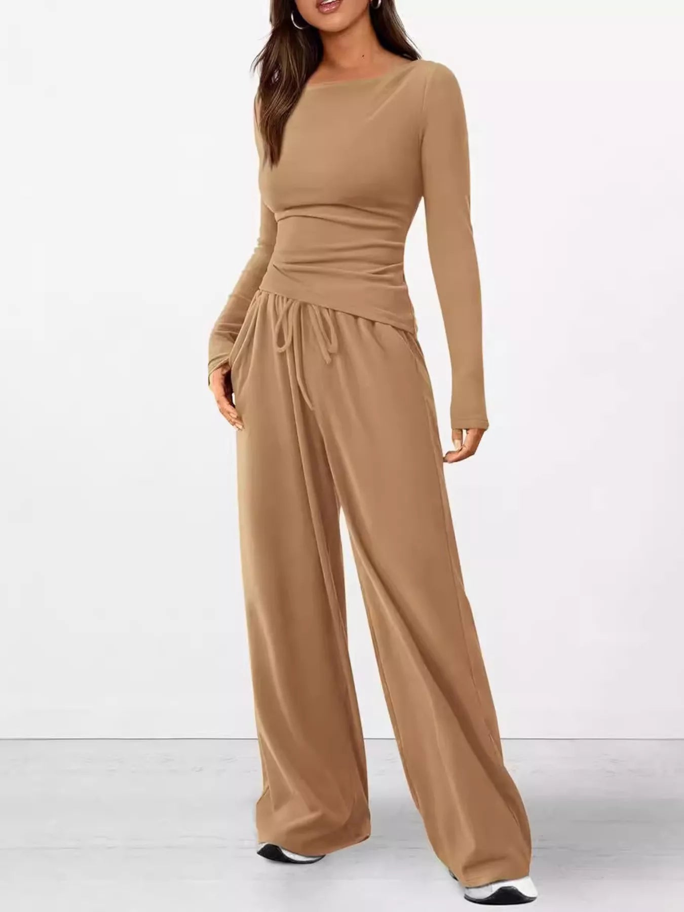 Long Sleeve Top and Wide Leg Pants Set