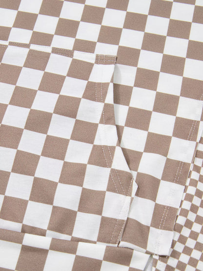 Checkered Pattern Oversized Drawstring Hoodie
