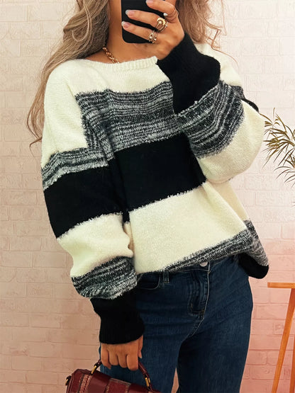 Color Block Dropped Shoulder Sweater