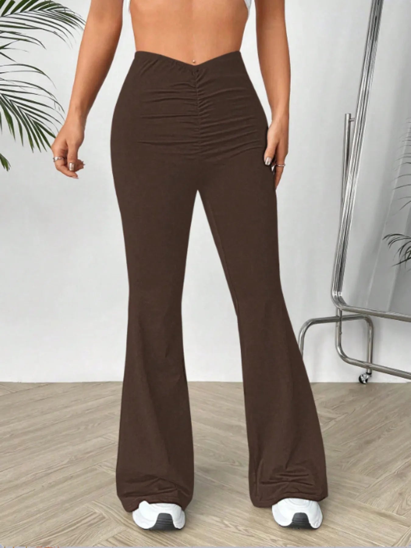 High Waisted Flare Pants Brown