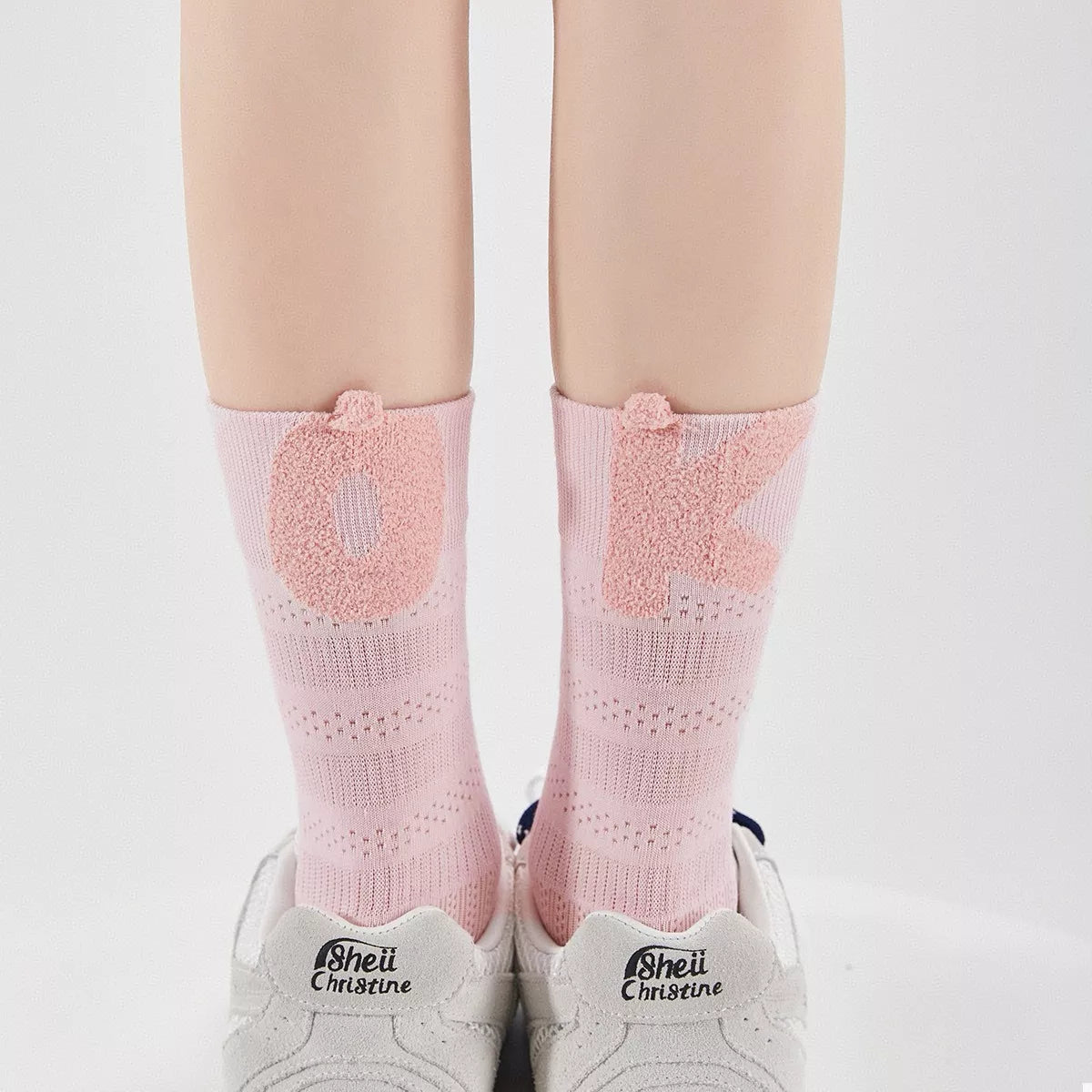 Breathable Letter Crew Socks Blush Pink One Size