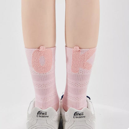 Breathable Letter Crew Socks Blush Pink One Size