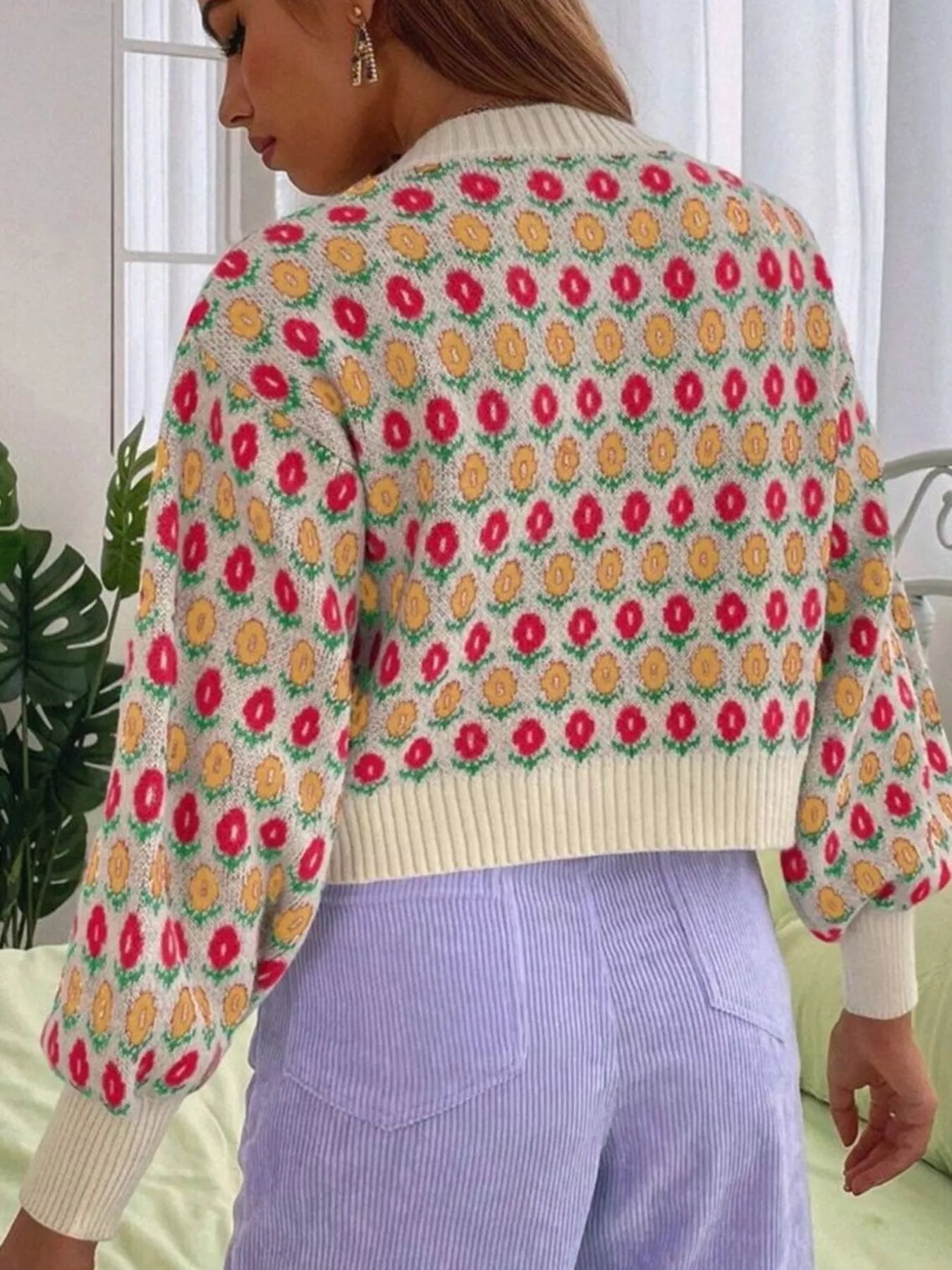 Floral Button Up Long Sleeve Cardigan