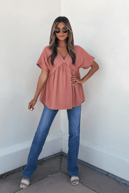 Addison Coral Pleated Tunic Top