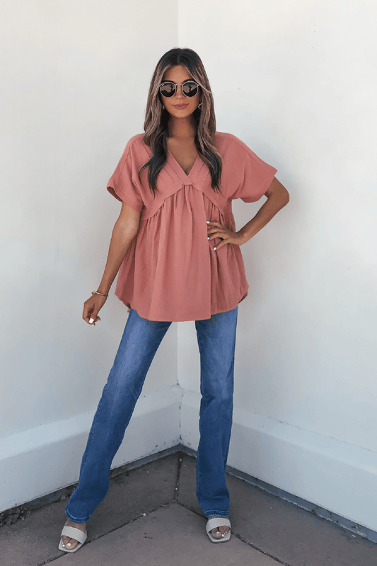 Addison Coral Pleated Tunic Top