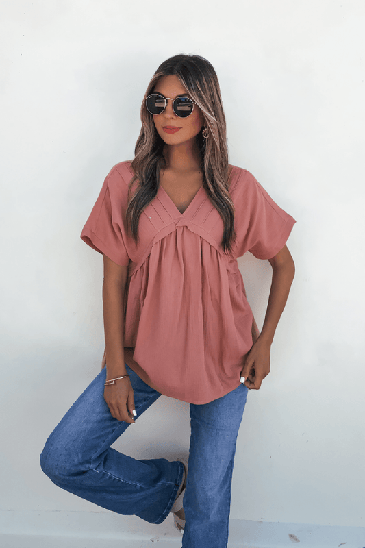 Addison Coral Pleated Tunic Top