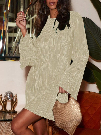 Cutout Back Flare Sleeve Dress Khaki