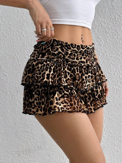 Lace Layered Mini Skirt Leopard