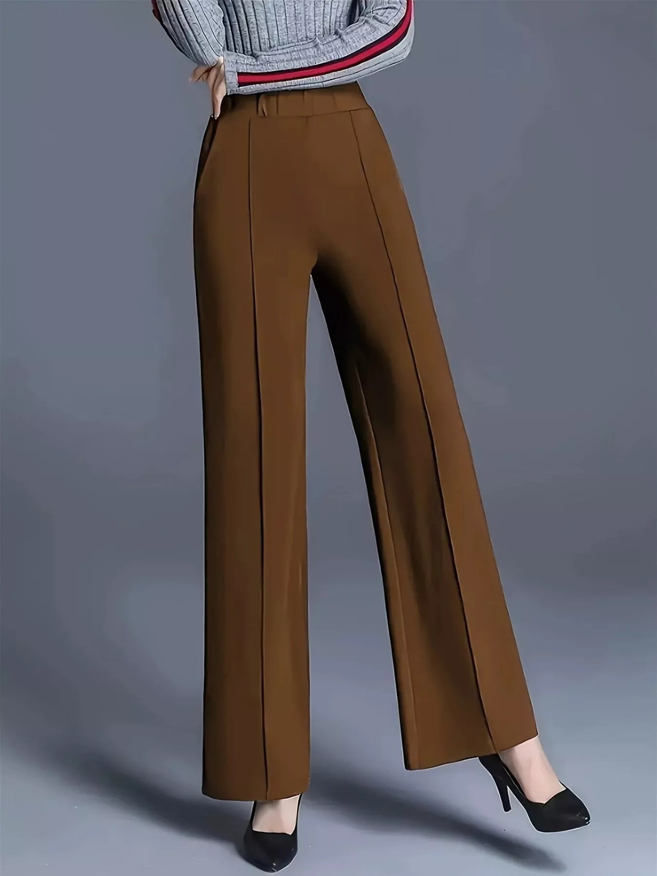 Wide Leg High Waist Pants Dark Brown
