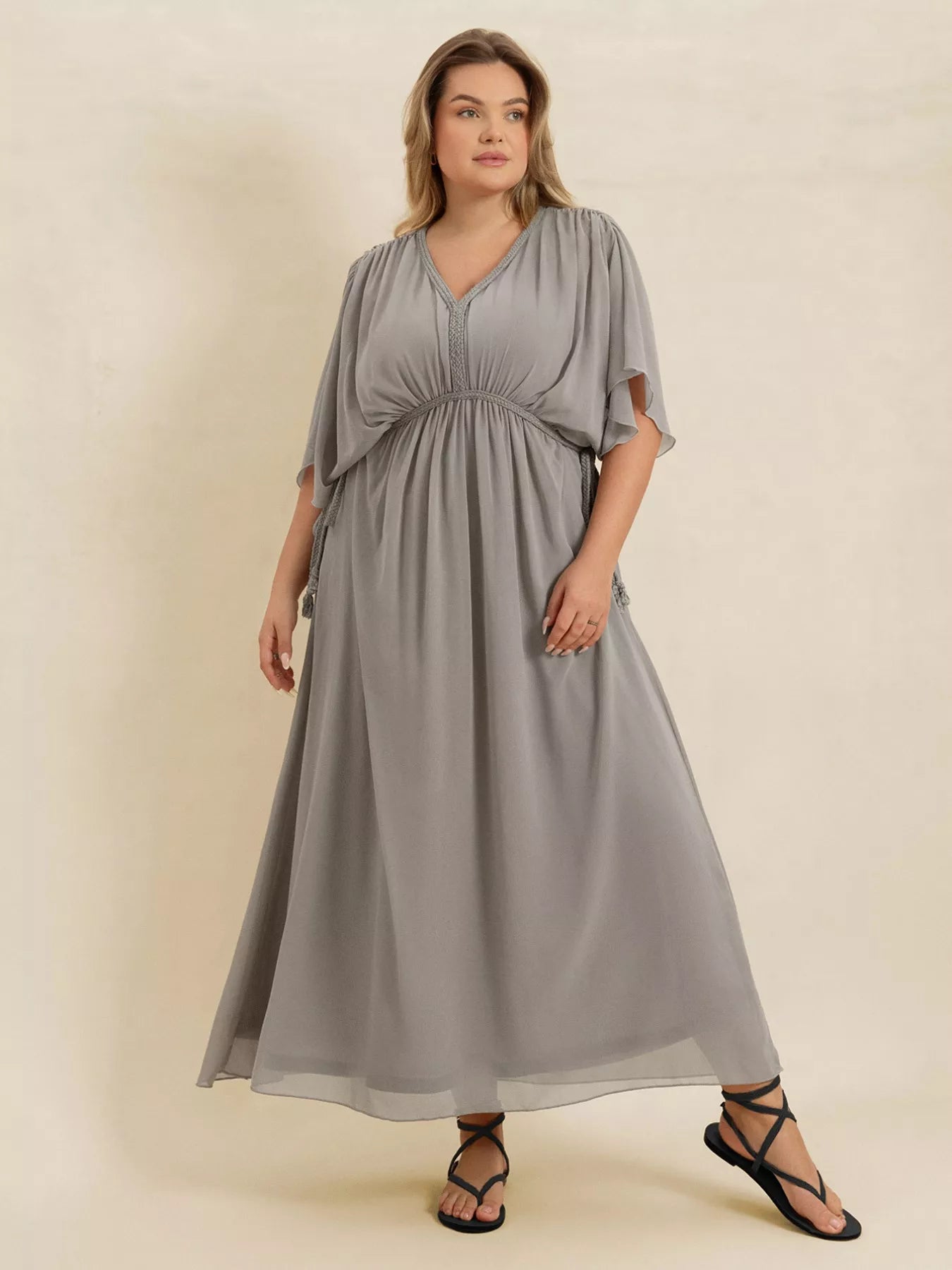Plus Size V-Neck Flutter Sleeve Dress