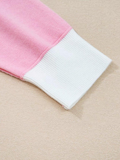 Contrasting Polo Collar Color Block Knit Drop Shoulder Sweater