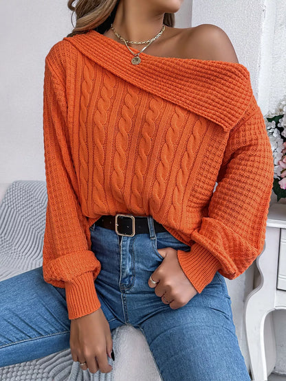 Off-Shoulder Cable Knit Sweater Pumpkin