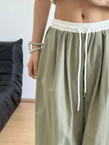 Wide Leg Drawstring Casual Pants