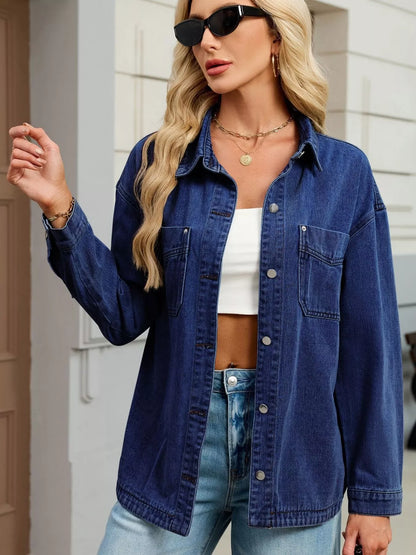 Button Up Dropped Shoulder Denim Jacket
