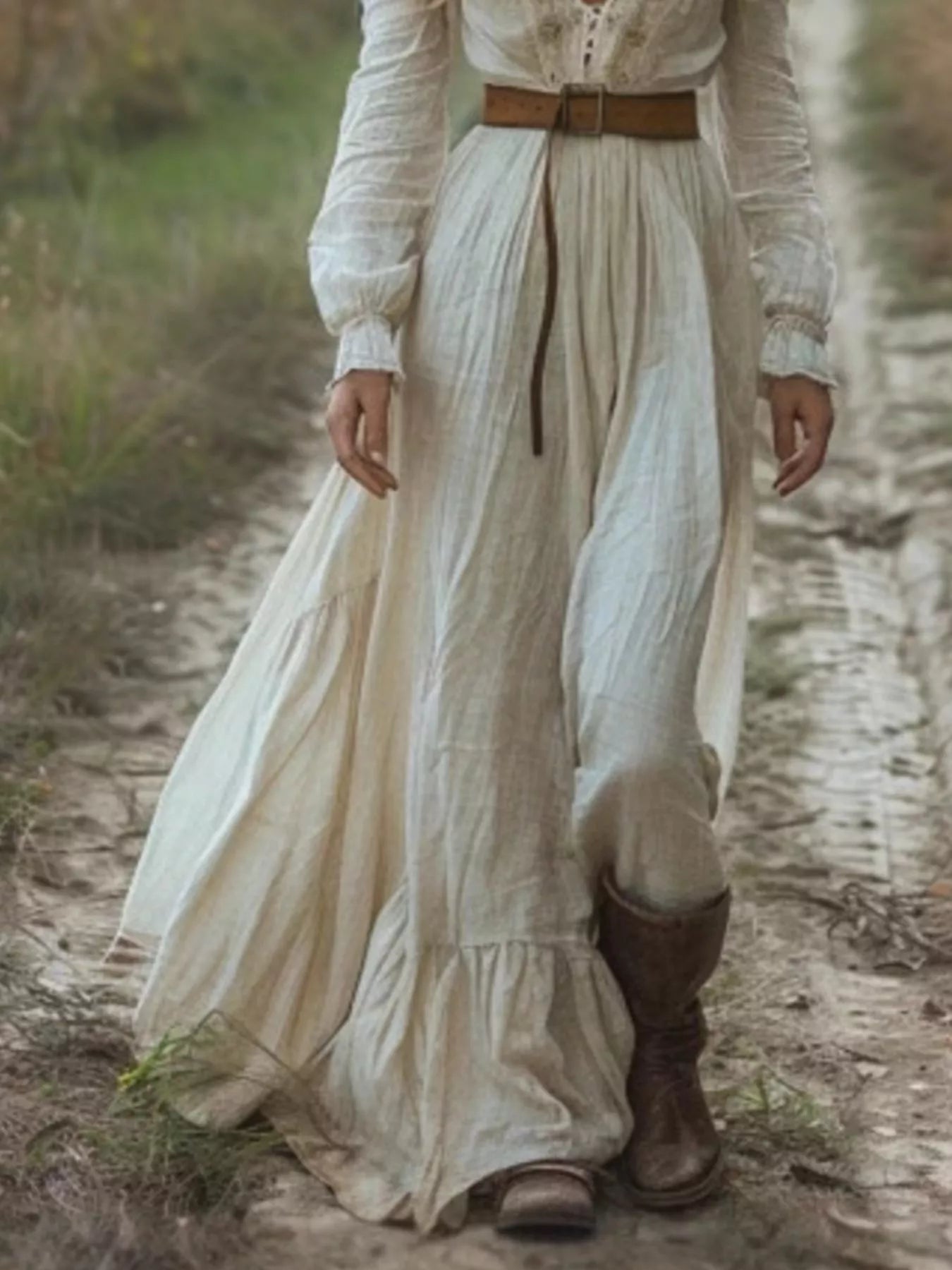 Deep V-Neck Long Sleeve Maxi Dress