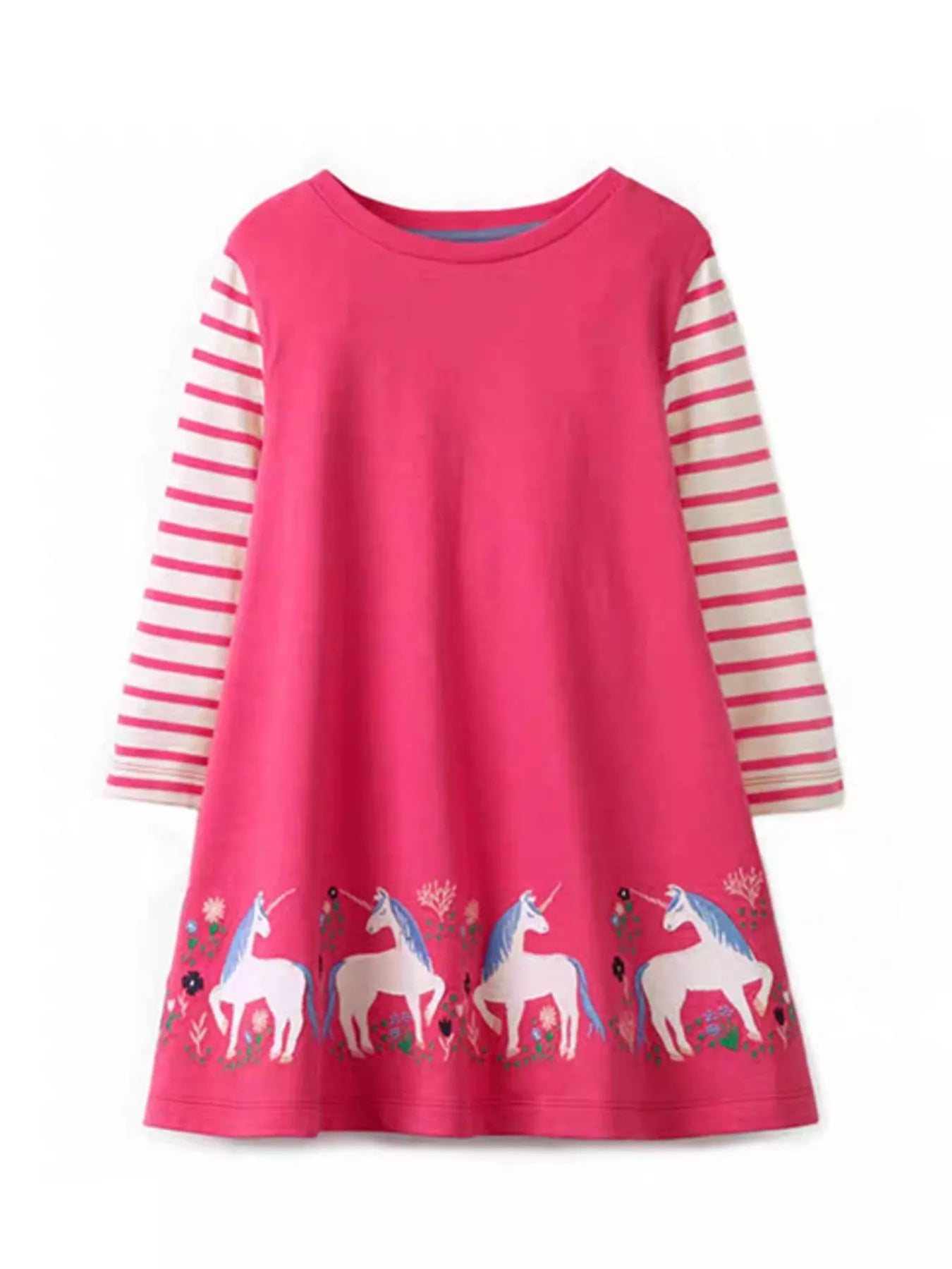 Children's Unicorn Print Long Sleeve Casual Dress Deep Rose