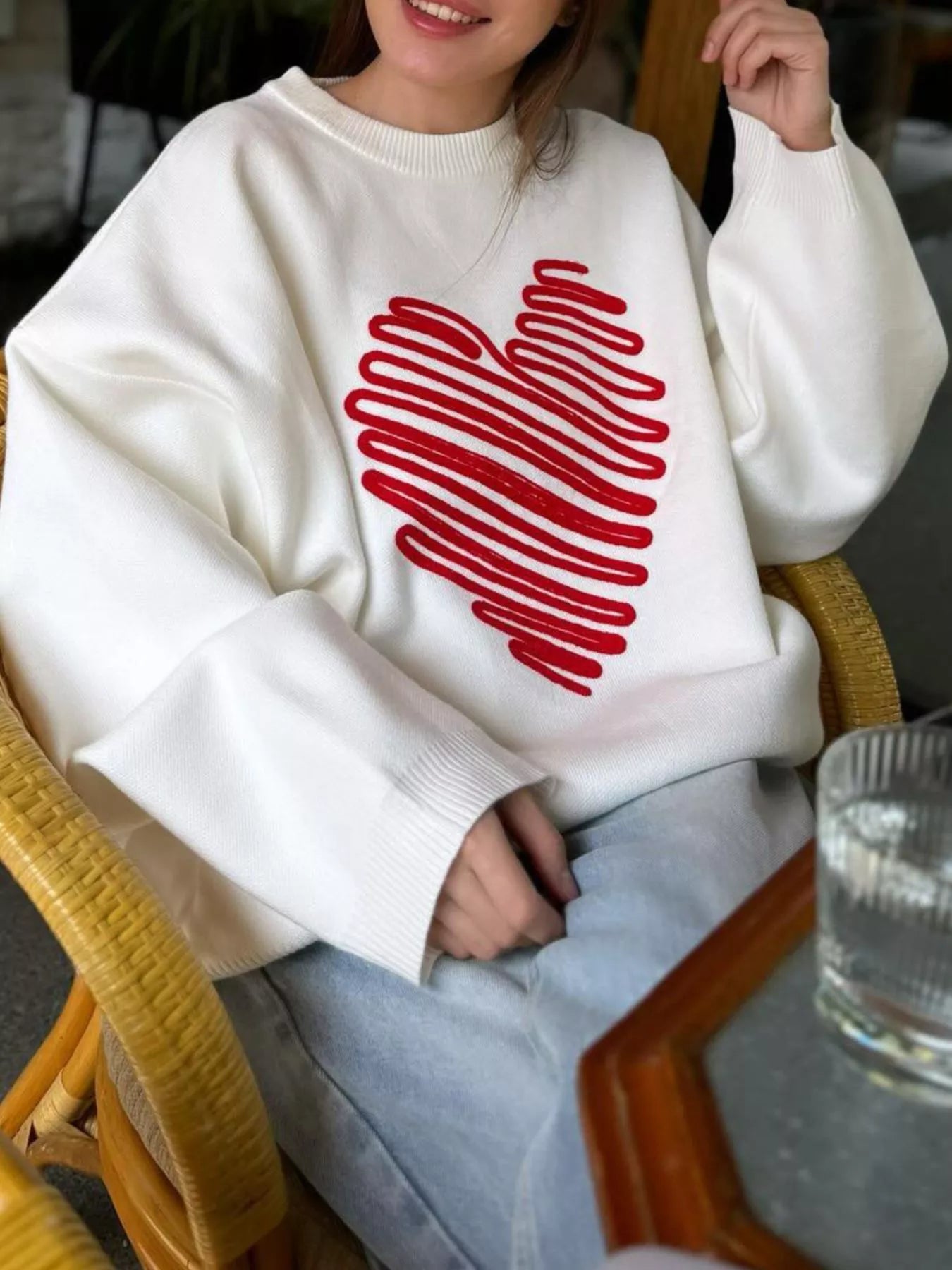 Heart Round Neck Oversized Sweater