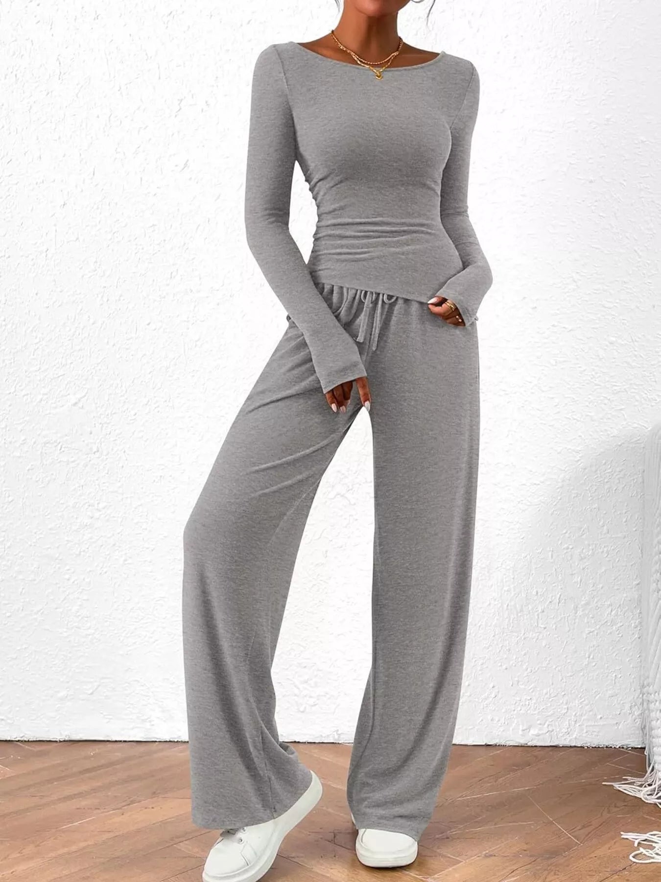 Long Sleeve Top and Wide Leg Pants Set