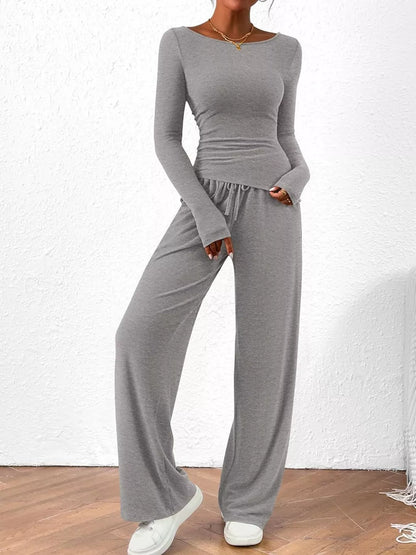 Long Sleeve Top and Wide Leg Pants Set