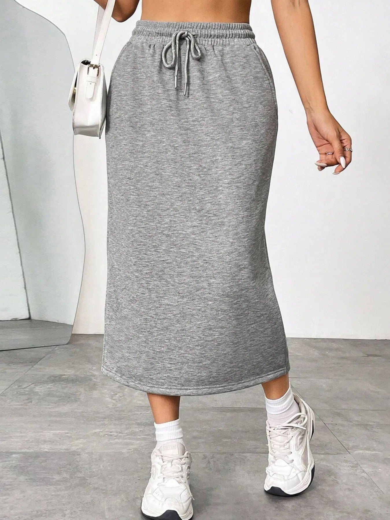 Slit Drawstring Midi Skirt