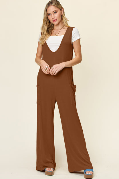 Sleeveless Wide Leg Jumpsuit with Handy Pockets Chestnut