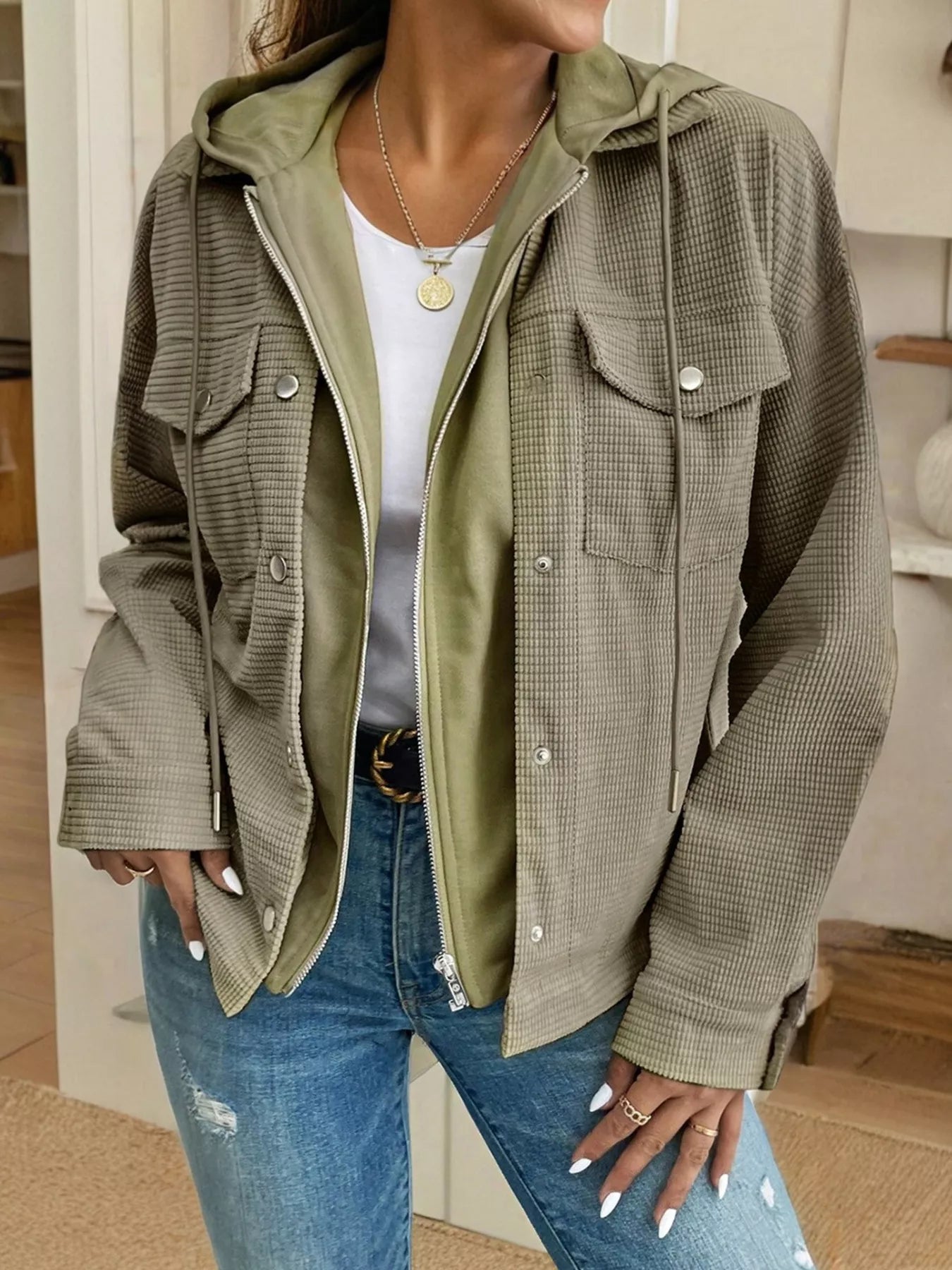 Thermal Knit Textured Hooded Jacket