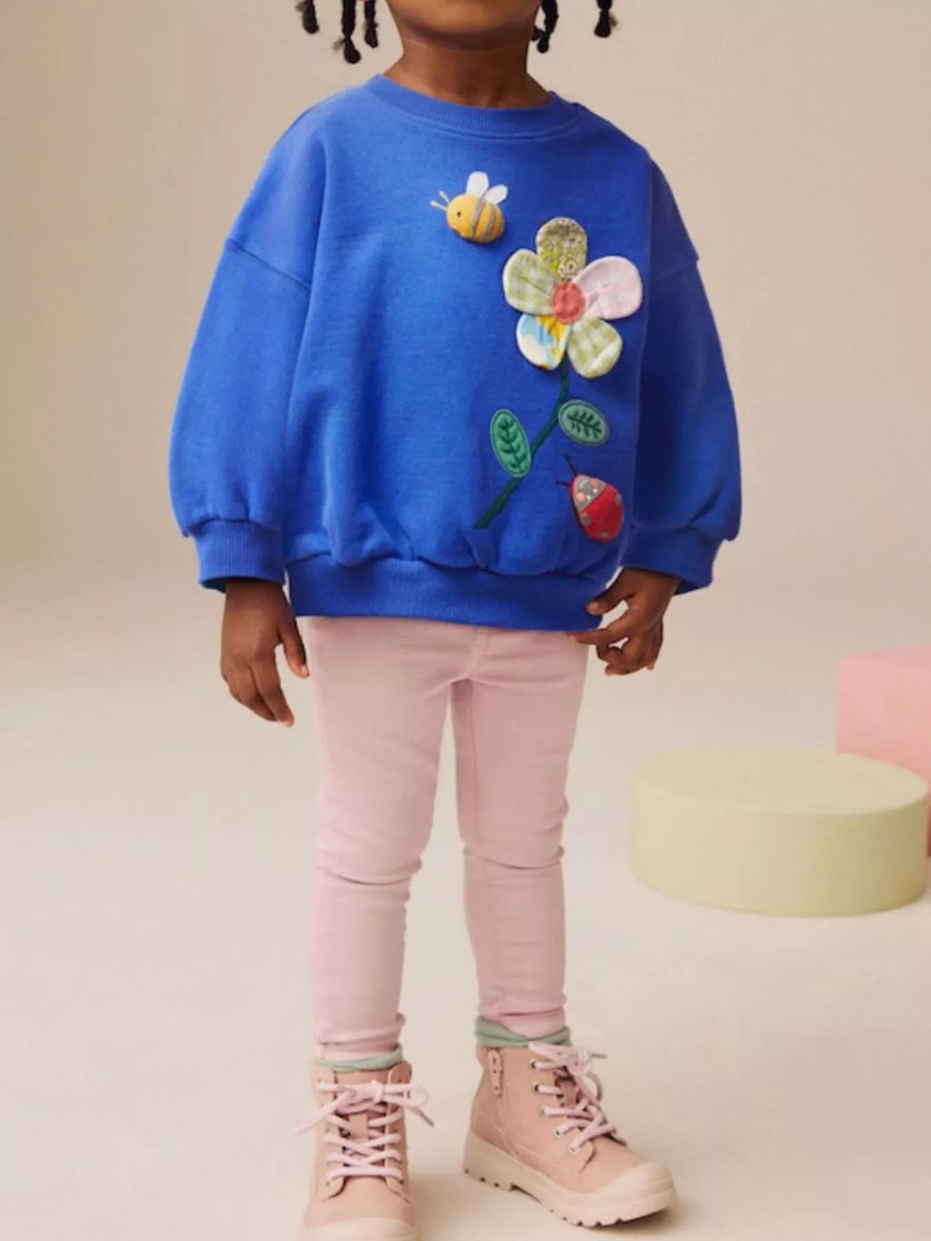Children's Floral Applique Crew Neck Sweatshirt Royal Blue