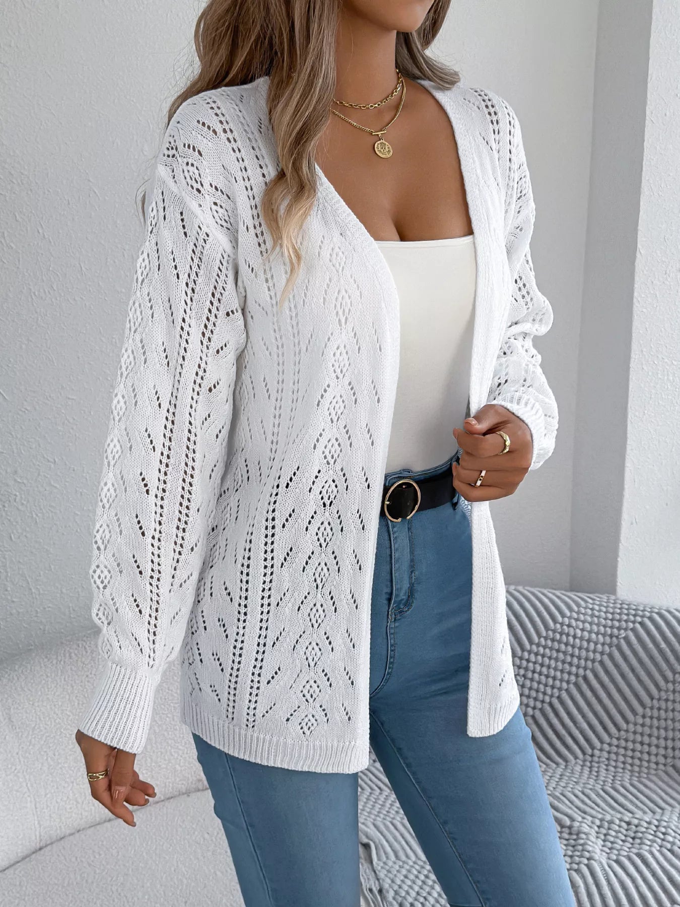 Openwork Open Front Cardigan