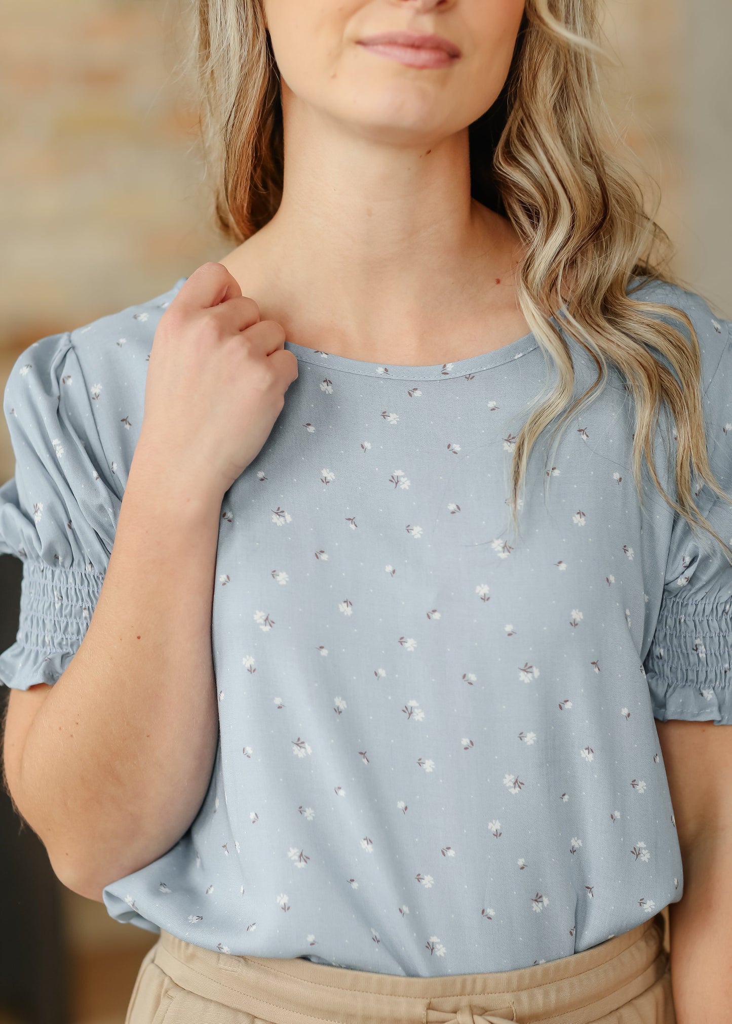 Alisa Short Ruffle Sleeve Top - FINAL SALE Blue Floral