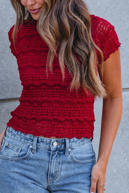 Amara Burgundy High Neck Lace Top