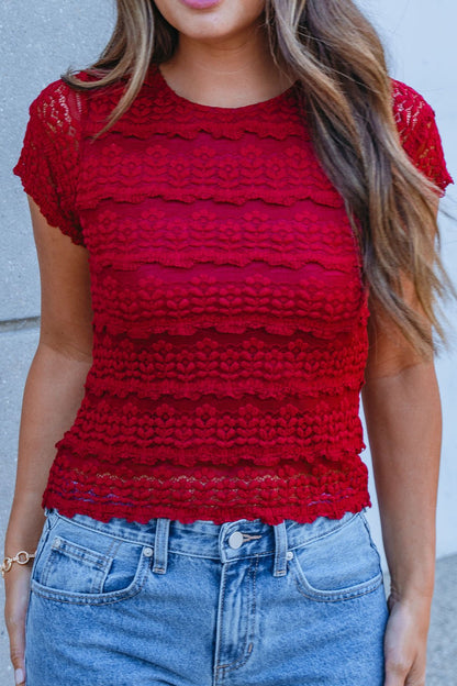 Amara Burgundy High Neck Lace Top