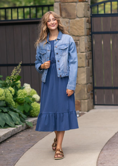 Amy Puff Sleeve Midi Dress Dusty Blue