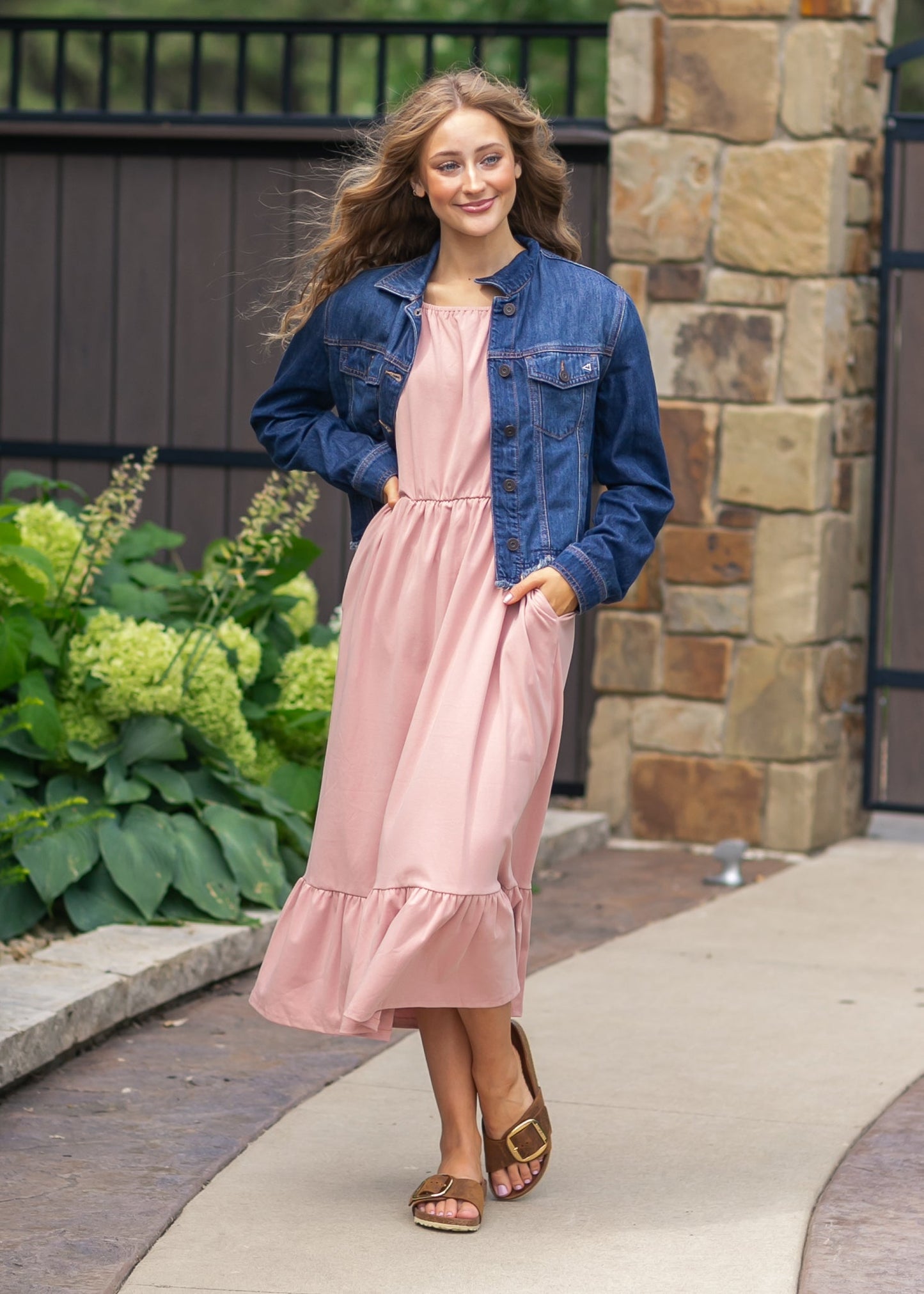 Amy Puff Sleeve Midi Dress Dusty Mauve