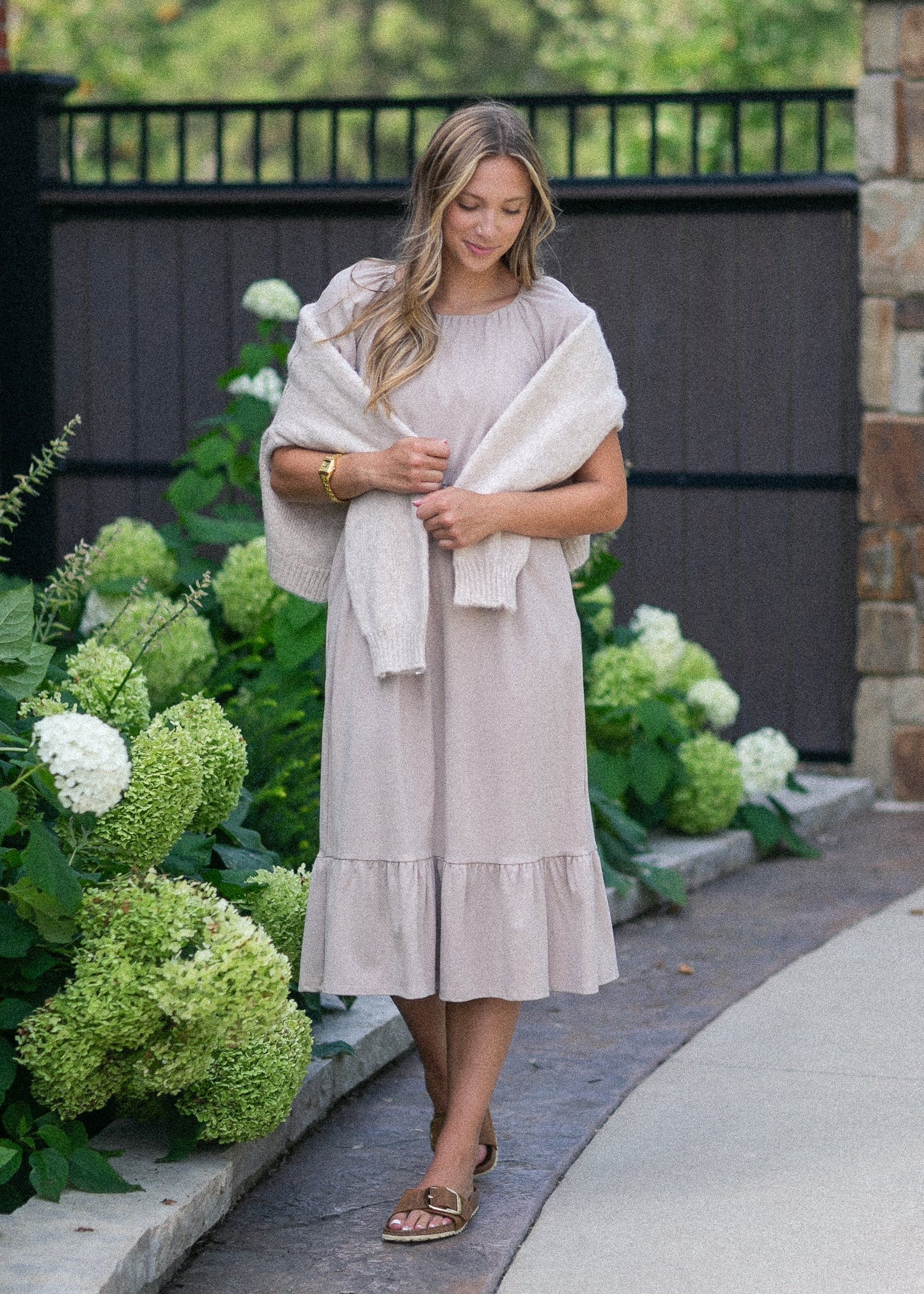 Amy Puff Sleeve Midi Dress Taupe