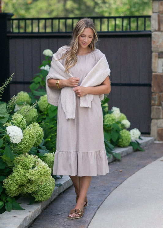 Amy Puff Sleeve Midi Dress Taupe