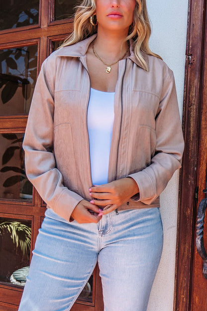Aspen Taupe Suede Zip Up Jacket - FINAL SALE