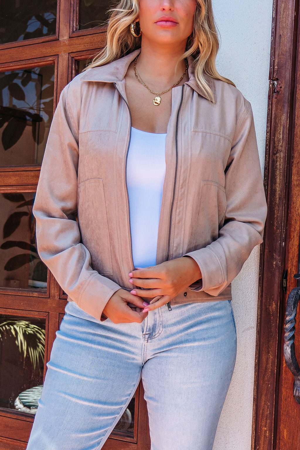 Aspen Taupe Suede Zip Up Jacket - FINAL SALE