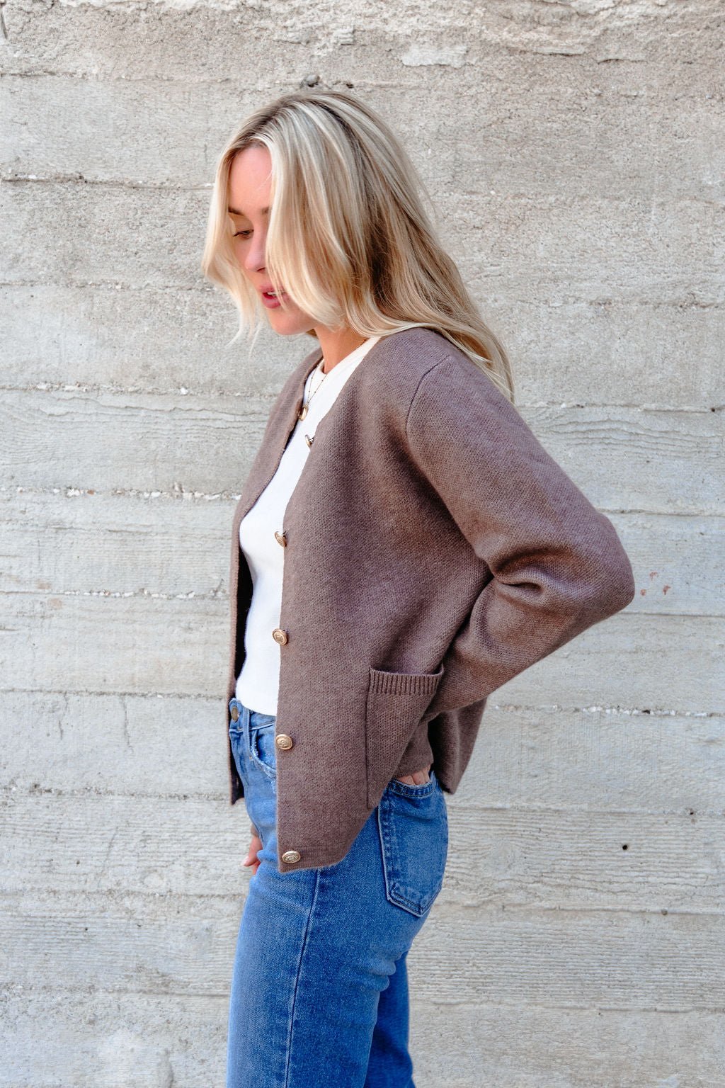 Autumn Button Front Sweater Cardigan - Brown