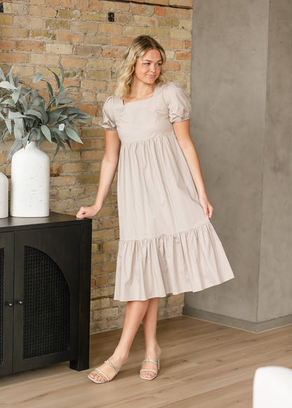 Ava Square Neck Midi Dress Taupe