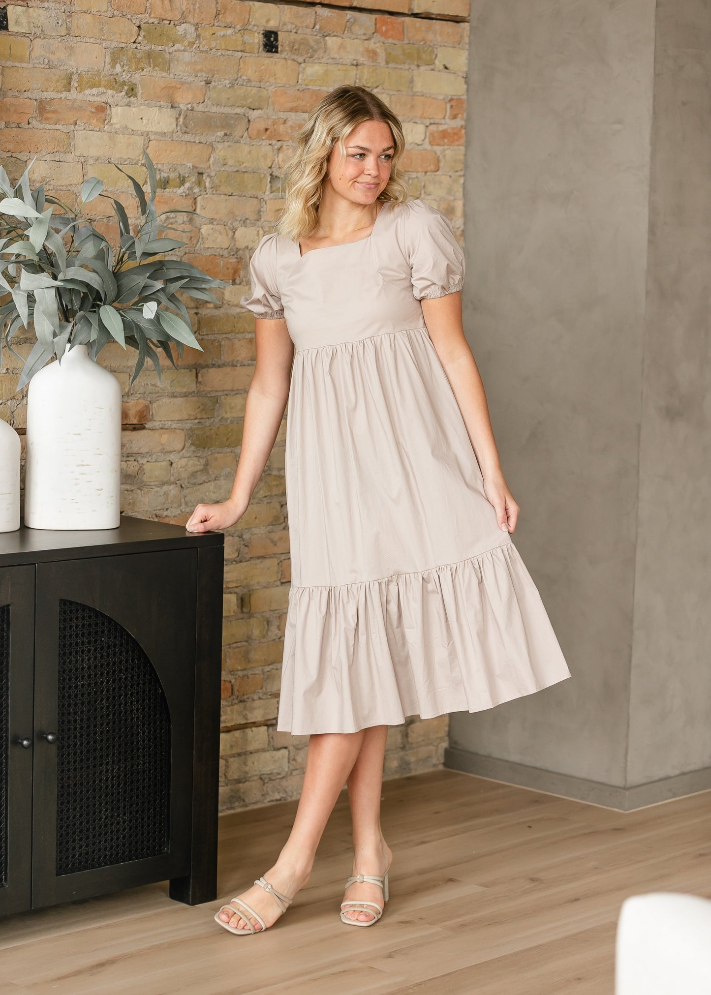 Ava Square Neck Midi Dress Taupe