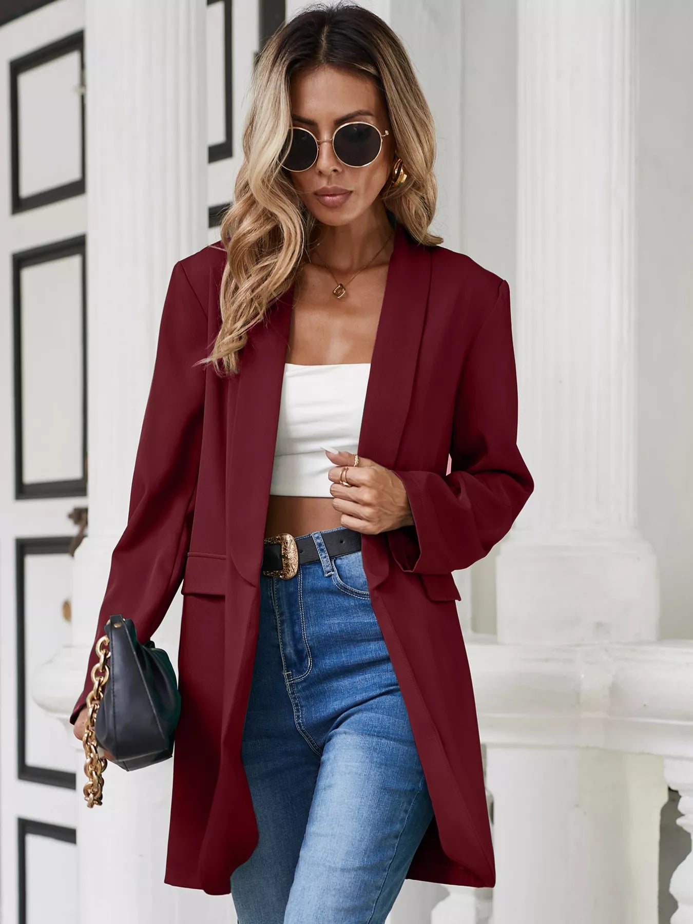 Lapel Collar Long Sleeve Blazer