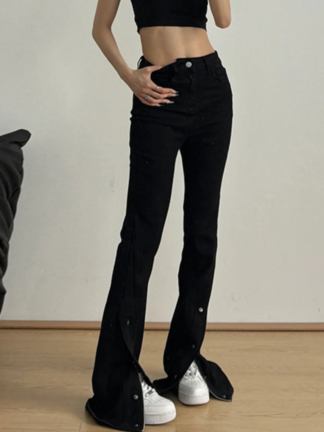 High-Waisted Slit Flare Jeans