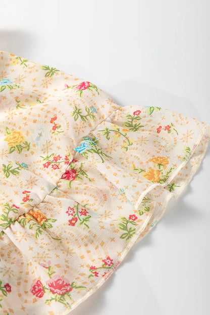 Boho Floral Tassel Tie V Neck Ruffle Wide Sleeve Mini Dress