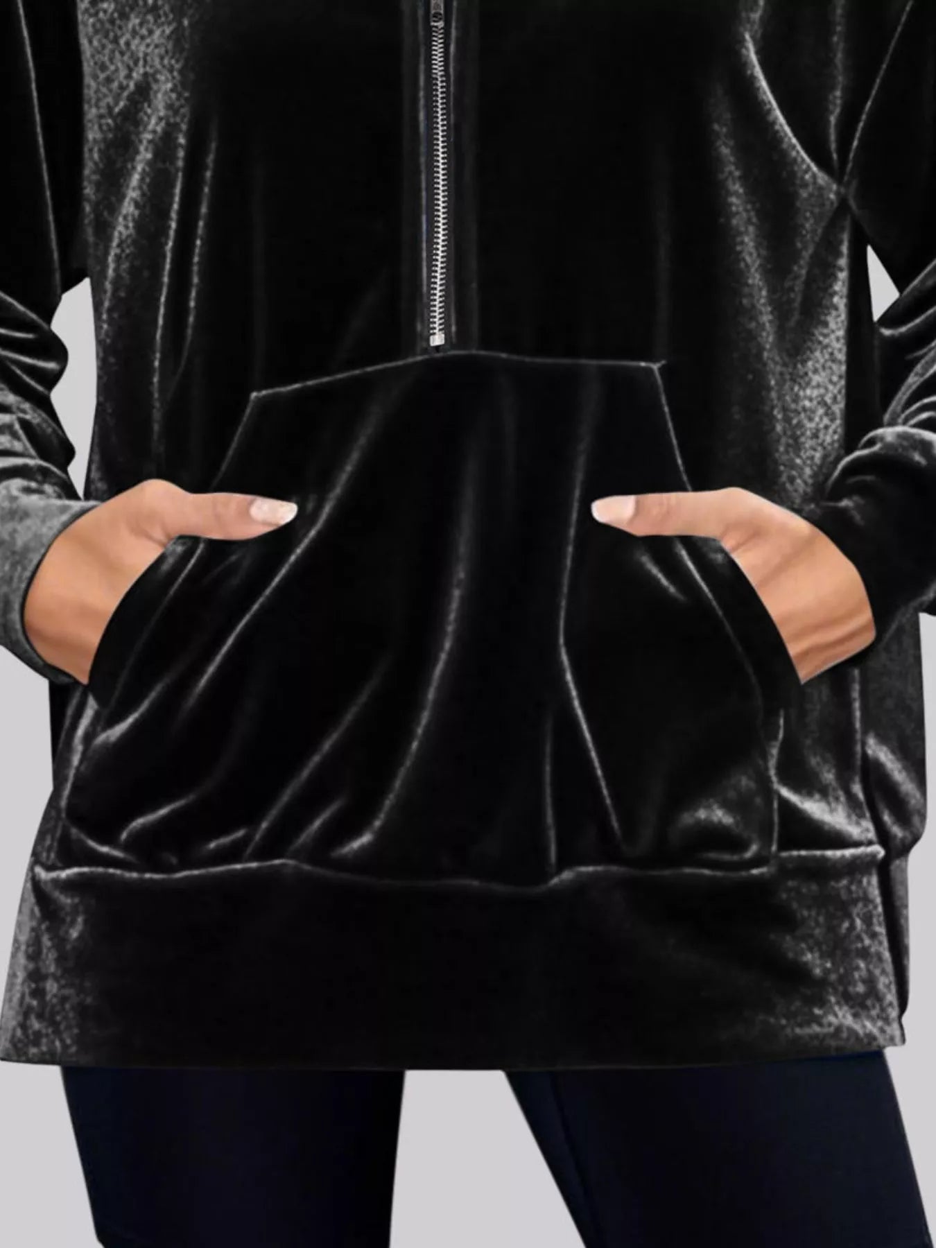 Full Size Half Zip Kangaroo Pocket Hoodie Plus Size