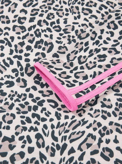 Leopard Print Contrast V Neck Varsity Stripe Detail Long Sleeve Top